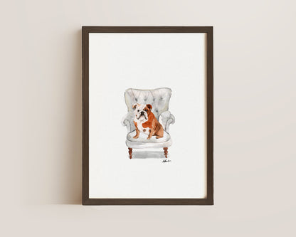 English Bulldog in Chair Print