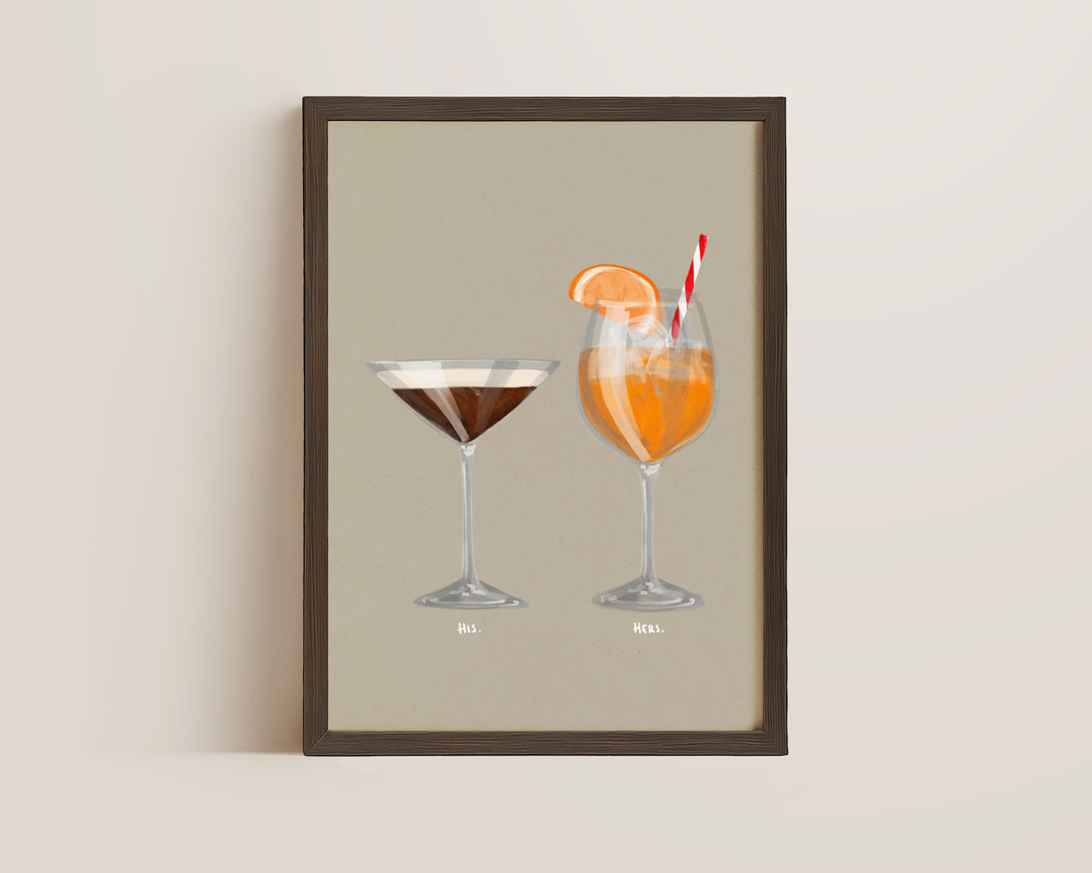 Espresso Martini & Aperol Spritz Couples Drink Print
