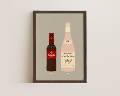 Estrella Bottle & Chicken Wine Print