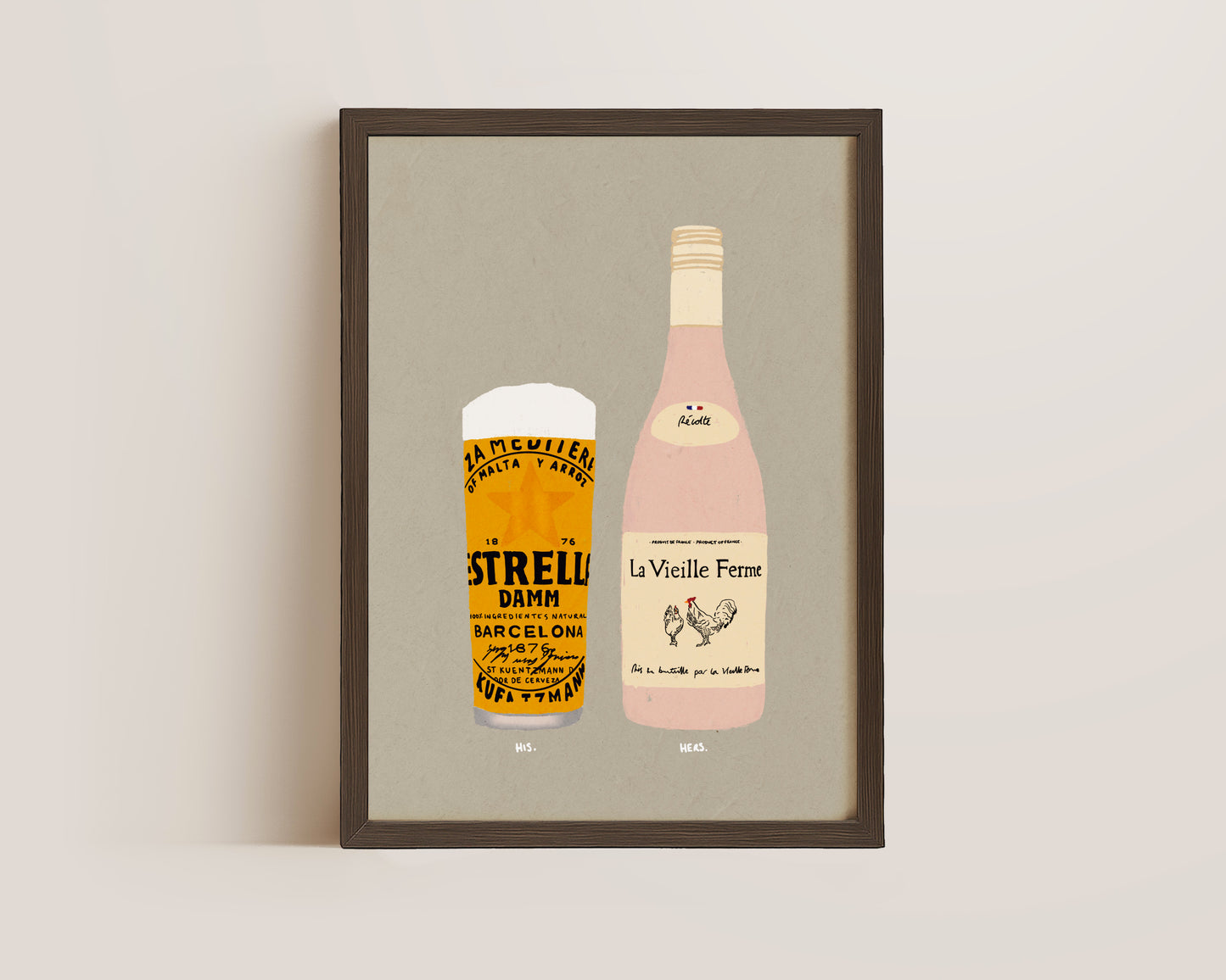 Estrella & Chicken Wine Print