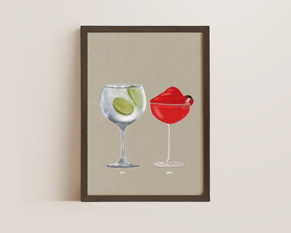 Gin & Tonic & Frozen Strawberry Daiquiri Print
