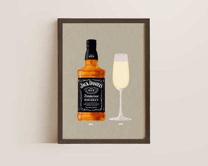 Jack Daniel's & Prosecco Glass Print