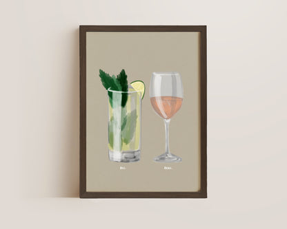 Mojito & Rose Wine Couples Drink Print