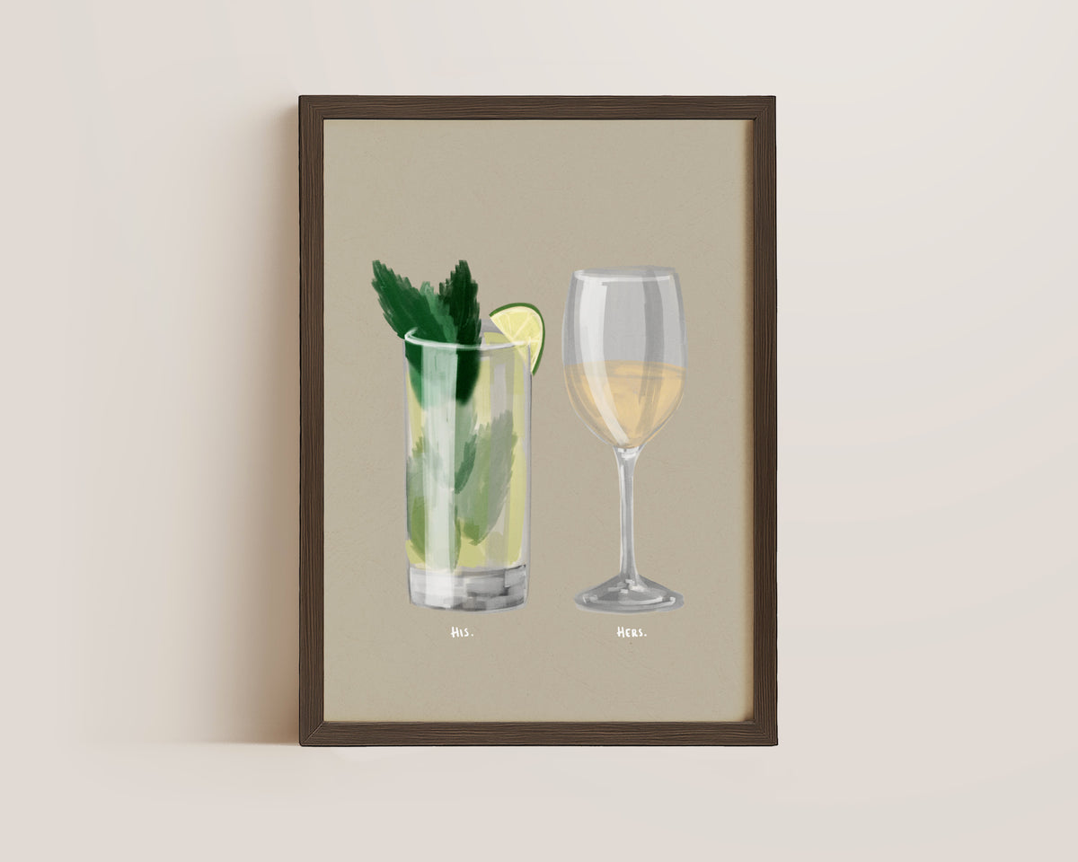 Mojito & White Wine Couples Drink Print