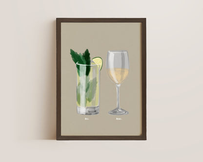 Mojito & White Wine Couples Drink Print