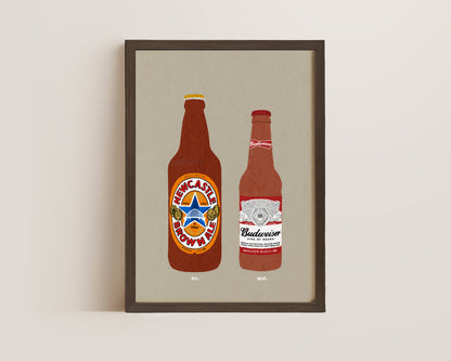 Newcastle Brown Ale & Budweiser Print