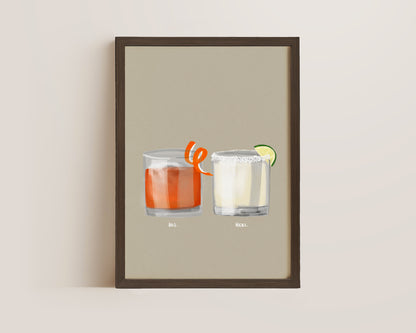 Old Fashioned & Margarita Couples Drink Print