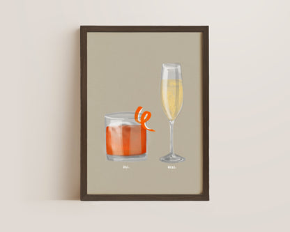 Old Fashioned & Prosecco Couples Drink Print