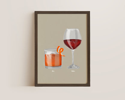 Old Fashioned & Red Wine Couples Drink Print
