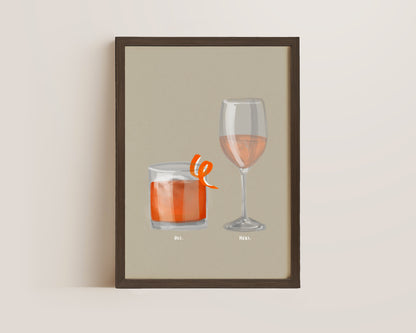 Old Fashioned & Rose Wine Couples Drink Print