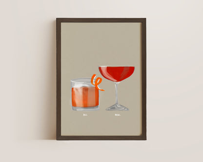 Old Fashioned & Strawberry Daiquiri Couples Drink Print