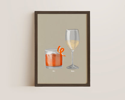 Old Fashioned & White Wine Couples Drink Print