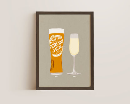 Peroni & Prosecco Glass Print