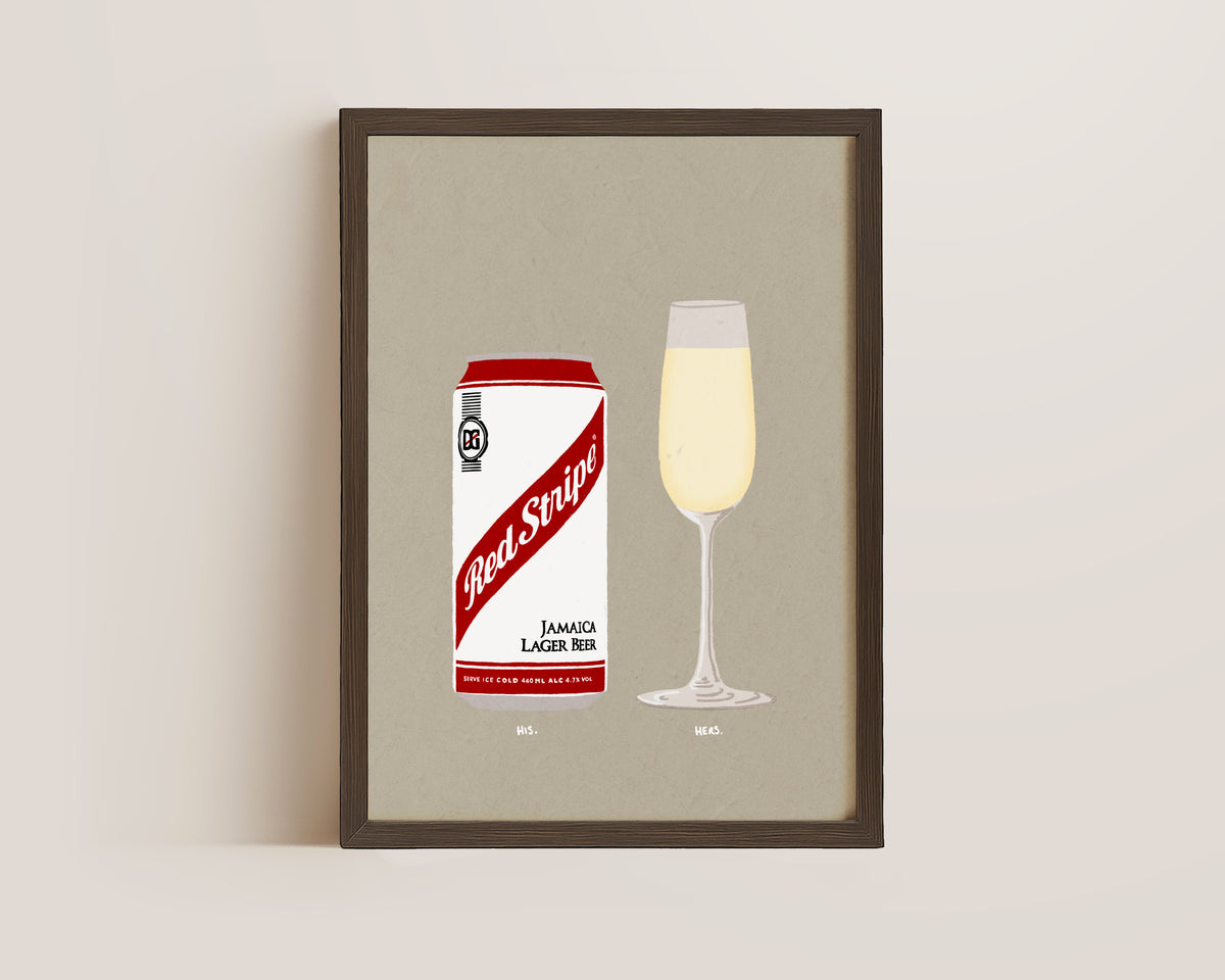 Red Stripe & Prosecco Glass Print
