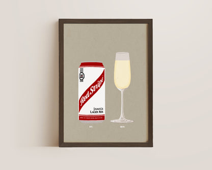 Red Stripe & Prosecco Glass Print