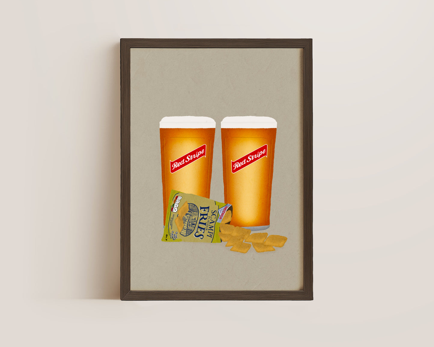 Red Stripe & Scampi Fries Print