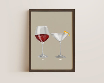 Red Wine & Dry Martini Couples Drink Print