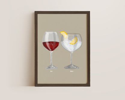 Red Wine & G&T Couples Drink Print