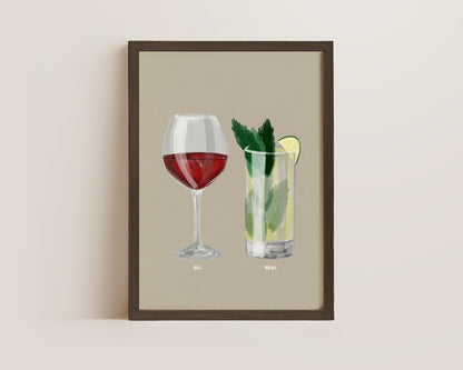 Red Wine & Mojito Couples Drink Print