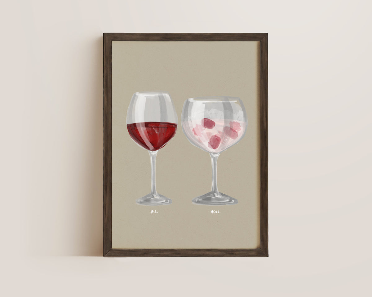 Red Wine & Pink Gin Couples Drink Print