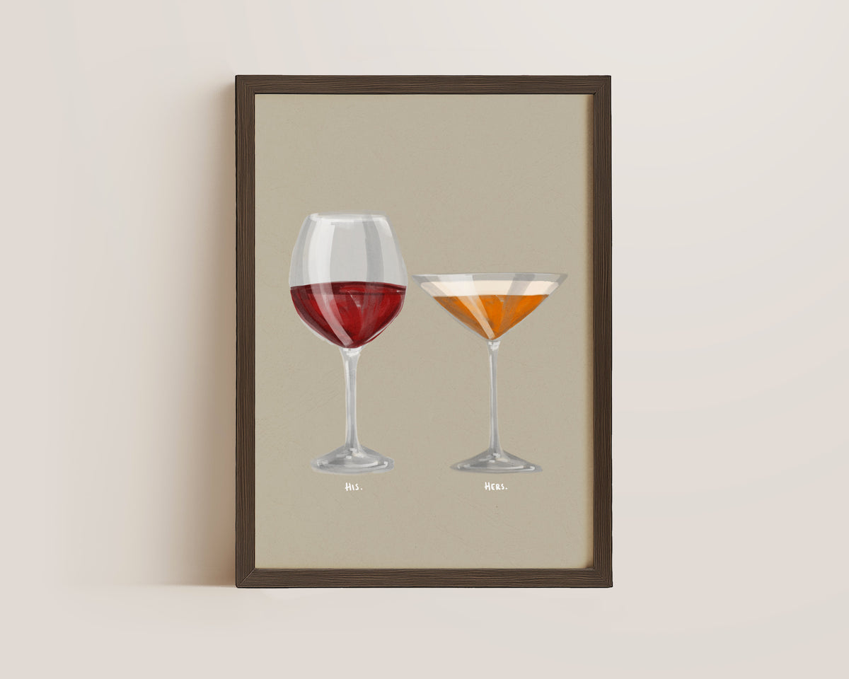 Red Wine & Pornstar Martini Couples Drink Print