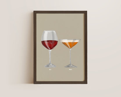 Red Wine & Pornstar Martini Couples Drink Print