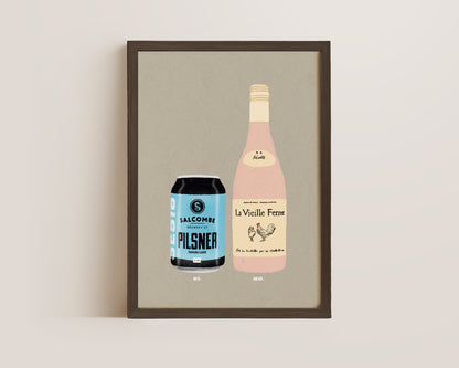 Salcombe Pilsner & Chicken Wine Print