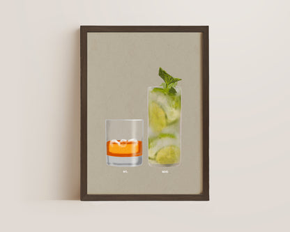 Whisky On The Rocks & Mojito Print