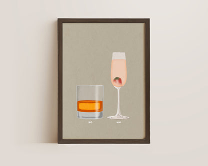 Whisky & Pink Prosecco Glass Print
