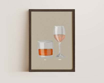 Whisky & Rose Wine Couples Drink Print