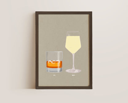Whisky On The Rocks & White Wine Print