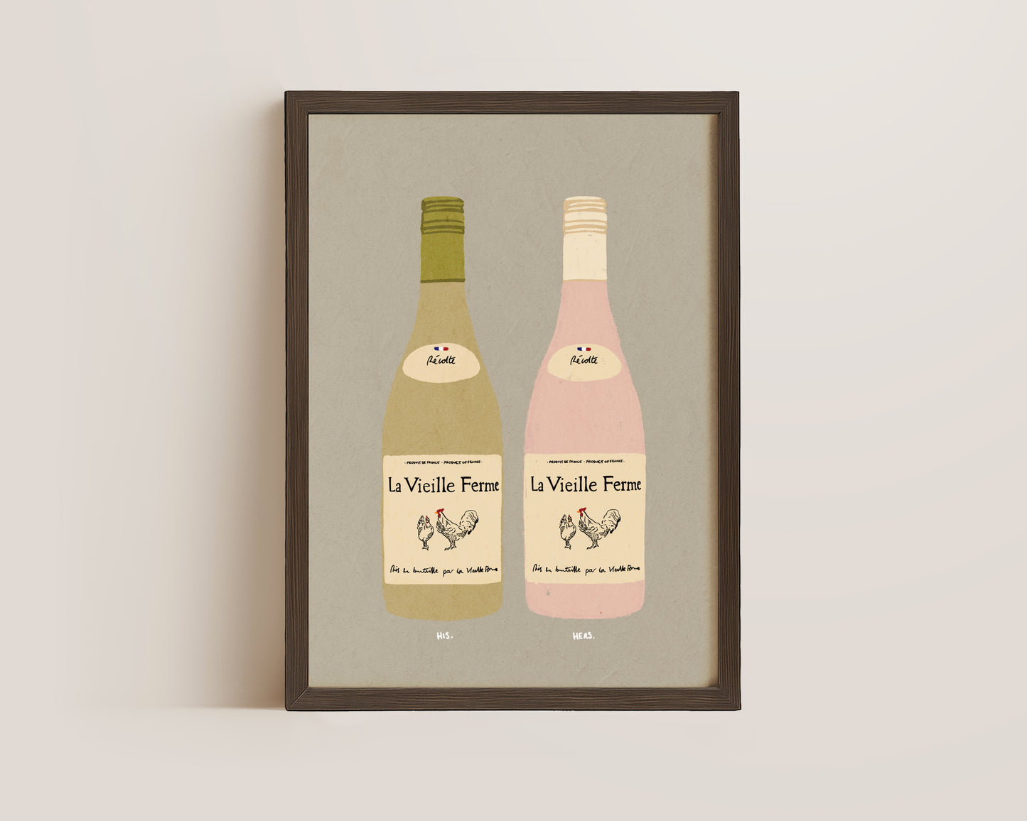 White Chicken Wine & Rose Chicken Wine Print