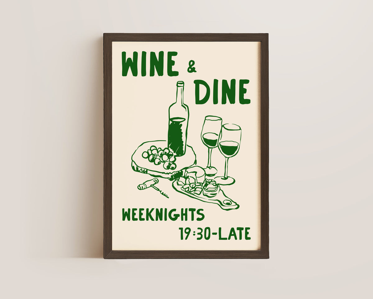 Wine & Dine In Green Print