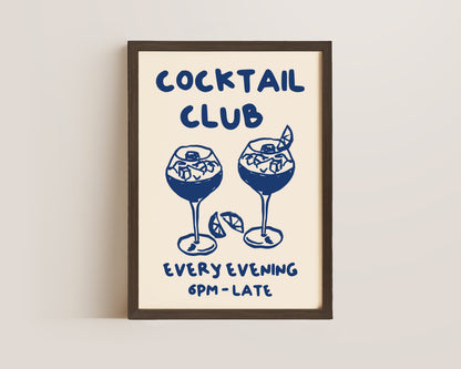 Cocktail Club In Blue Wall Art Print