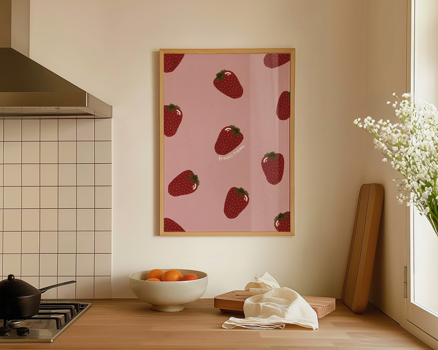 Pink Strawberry Wall Art Print