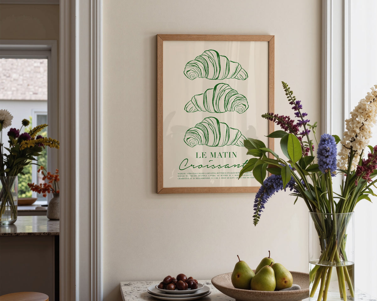 Le Matin Croissant Print In Green