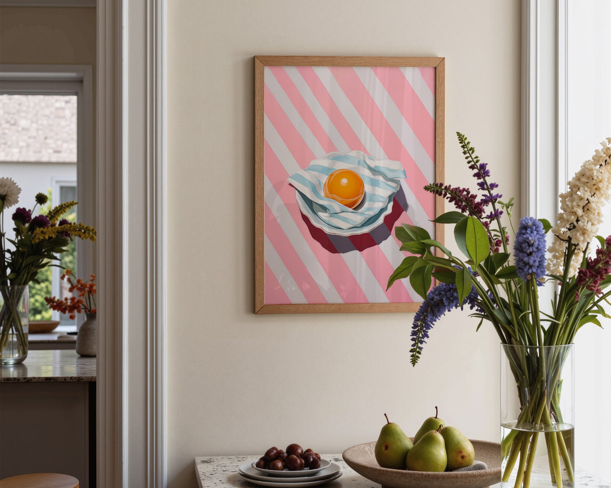 Pink Striped Egg Wall Art Print