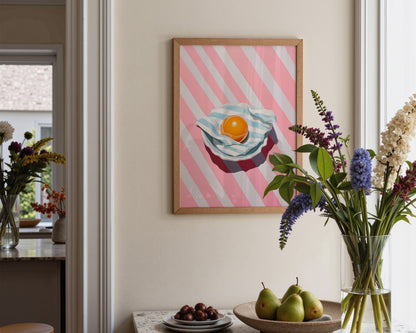 Pink Striped Egg Wall Art Print