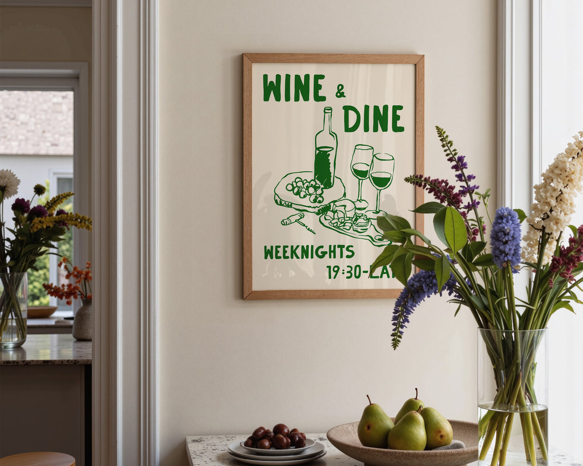 Wine & Dine In Green Print