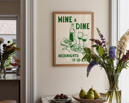 Wine & Dine In Green Print