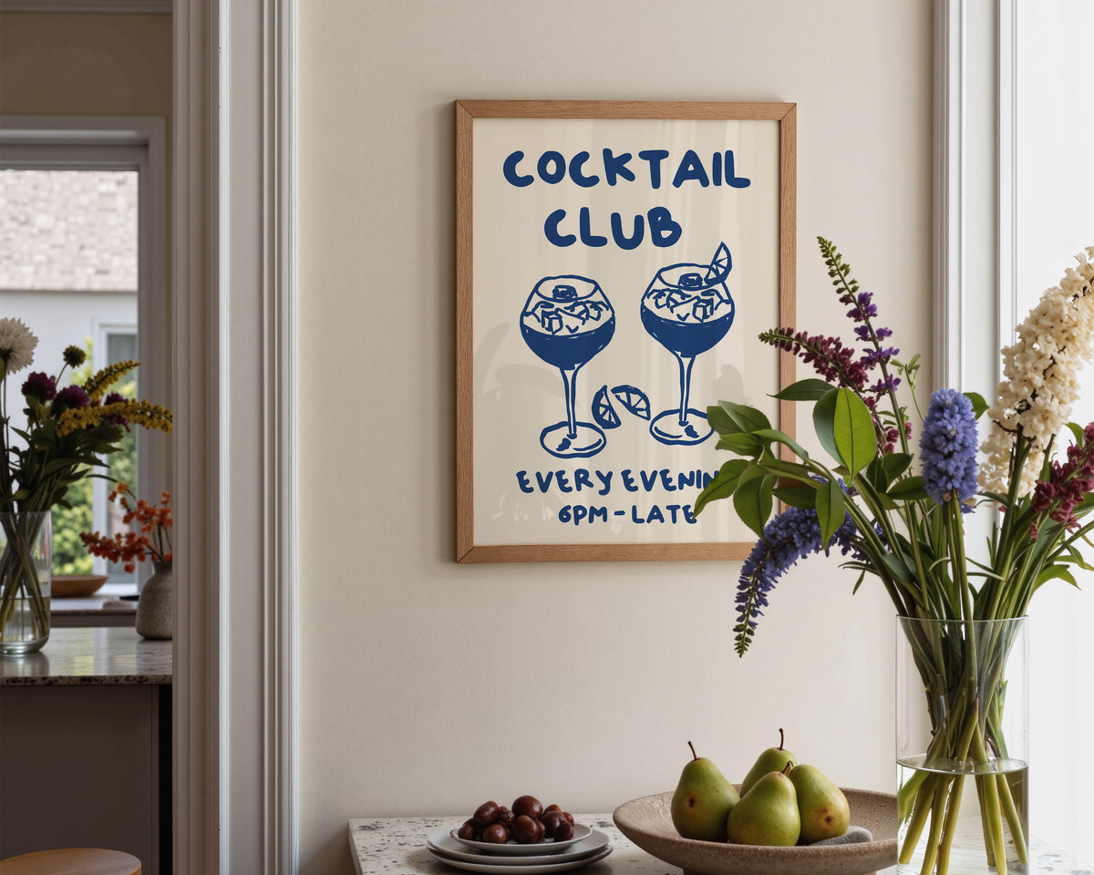 Cocktail Club In Blue Wall Art Print