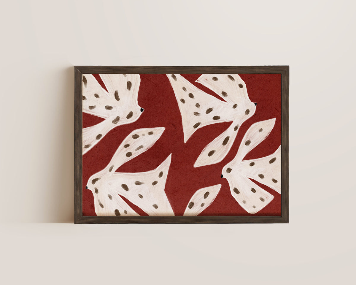 Spotted Birds Folk Art Print