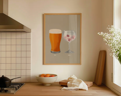 Beer & Pink Gin Couples Drink Print