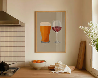 Beer & Red Wine Couples Drink Print
