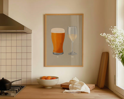 Beer & White Wine Couples Drink Print