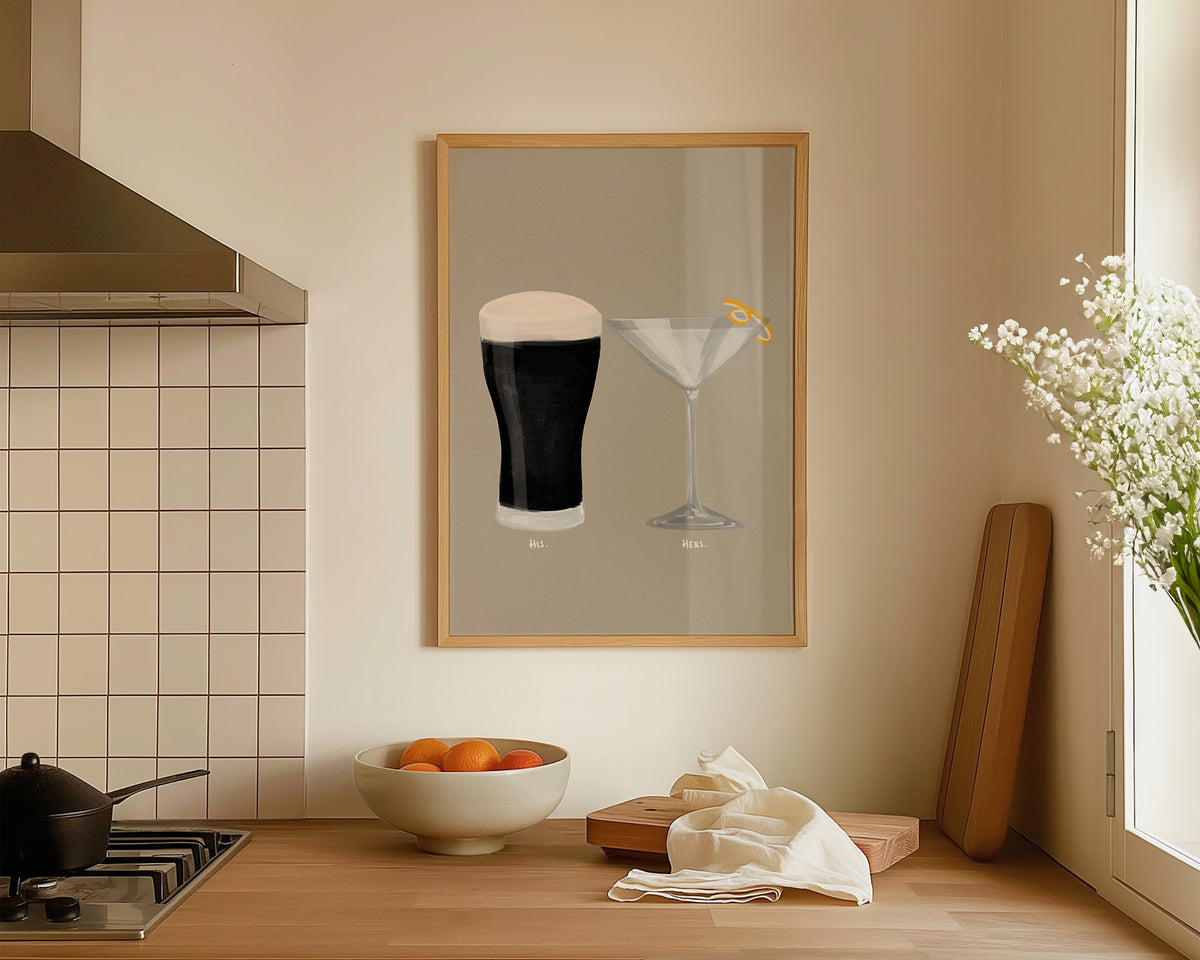 Black Stout & Dry Martini Couples Drink Print