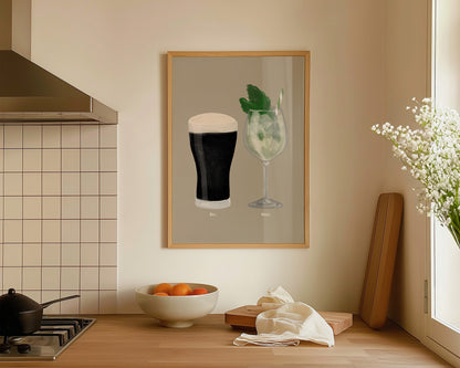 Black Stout & Hugo Spritz Couples Drink Print