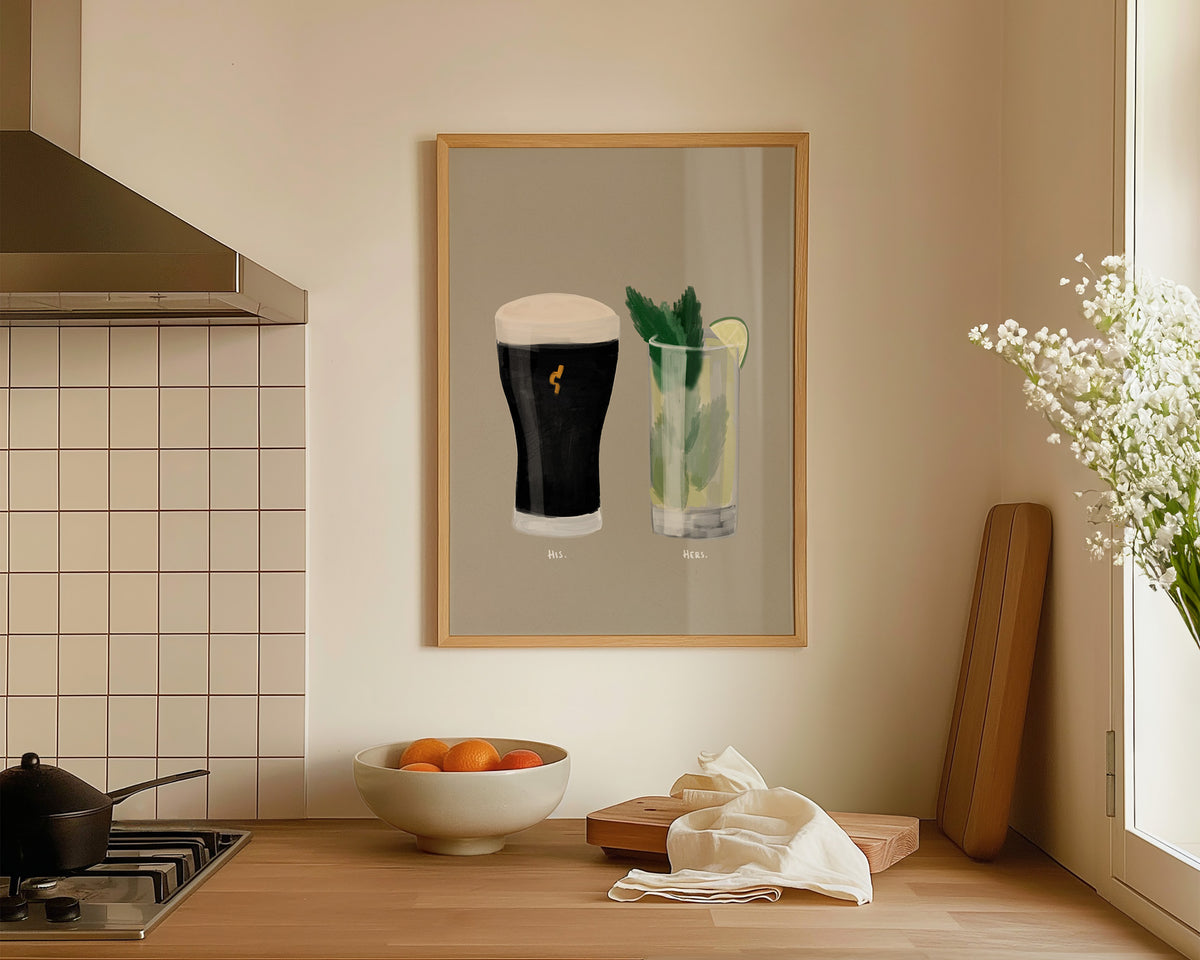 Black Stout & Mojito Couples Drink Print