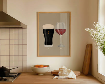Black Stout & Red Wine Couples Drink Print