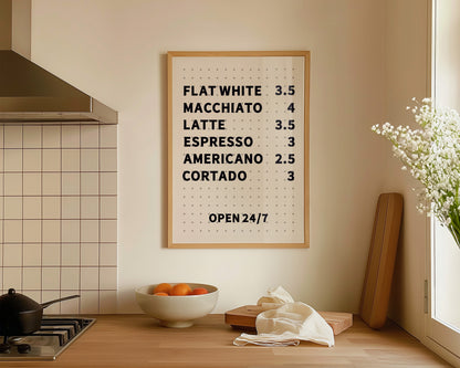 Coffee Menu Board Print